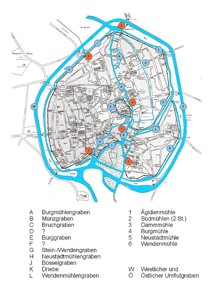 布伦瑞克公元1400年的奥克河道和五个市区[^3]