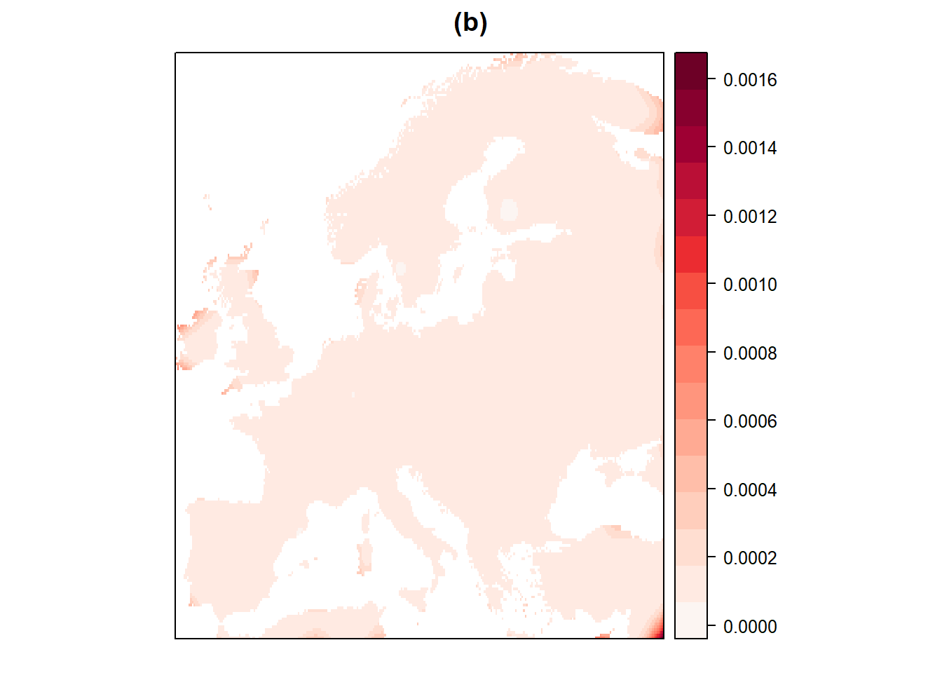 Schaetzer (a) und Fehler (b) der Interpolation von europaeischen relativen Niederschlagsveraenderungen mit Hilfe von Kriging und dem Gau<U+00DF>schen Variogramm-Modell